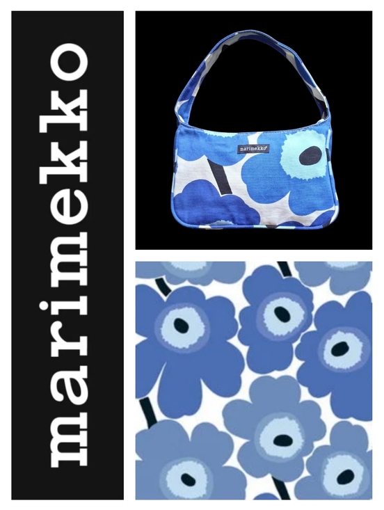 Marimekko Handbags - Marimekko "Unikko" Blue Poppy Floral Cotton Canvas Shoulder Bag Handbag Purse
